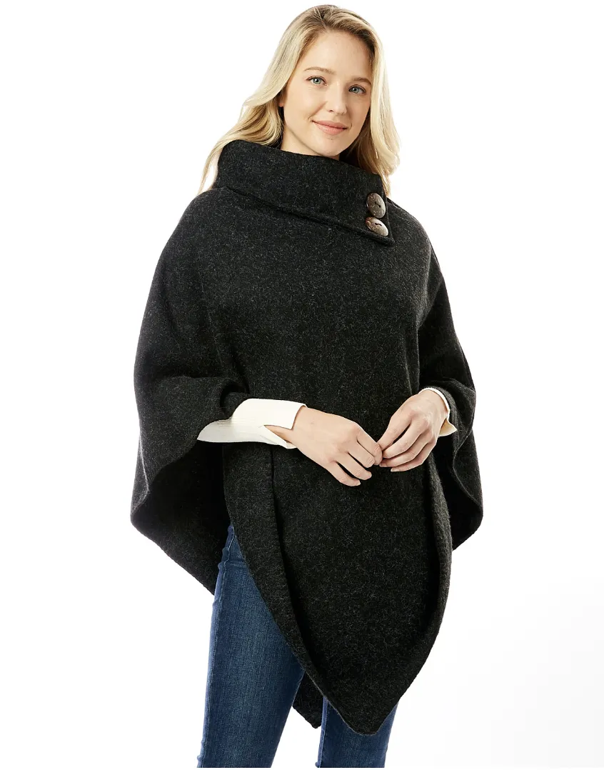 Wool Feel Poncho Black