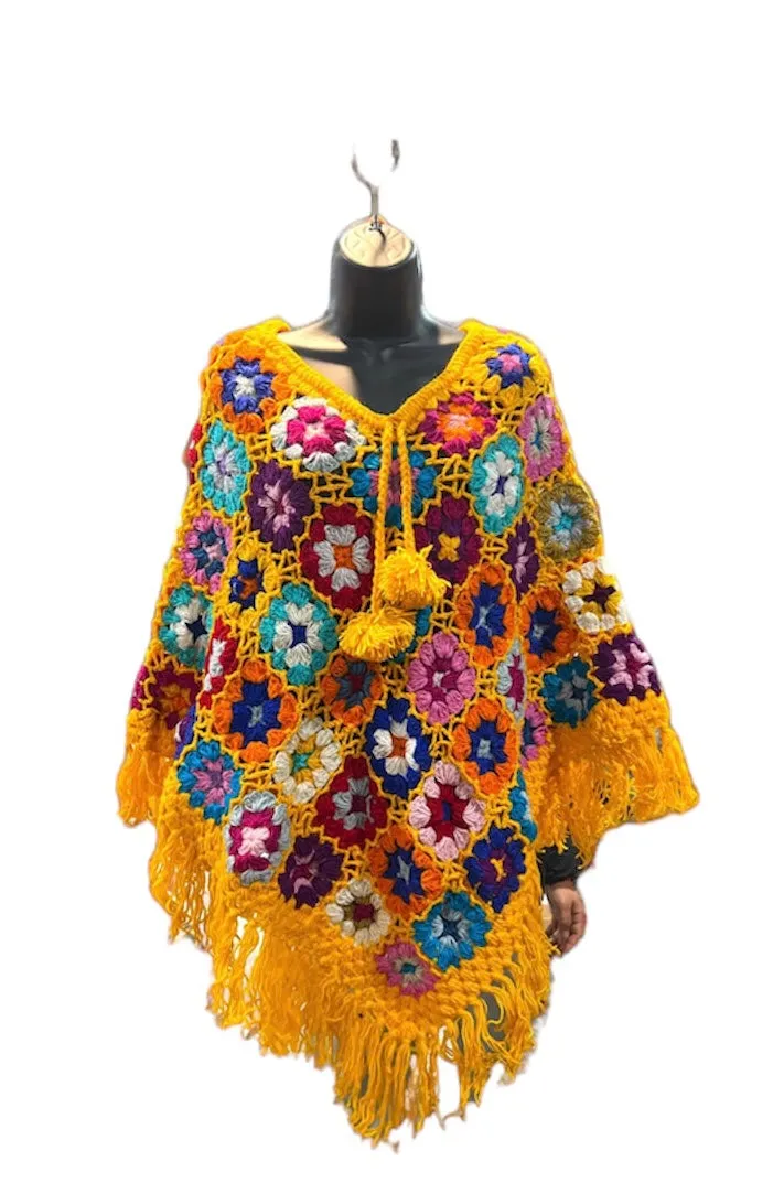 Wool Floral Poncho