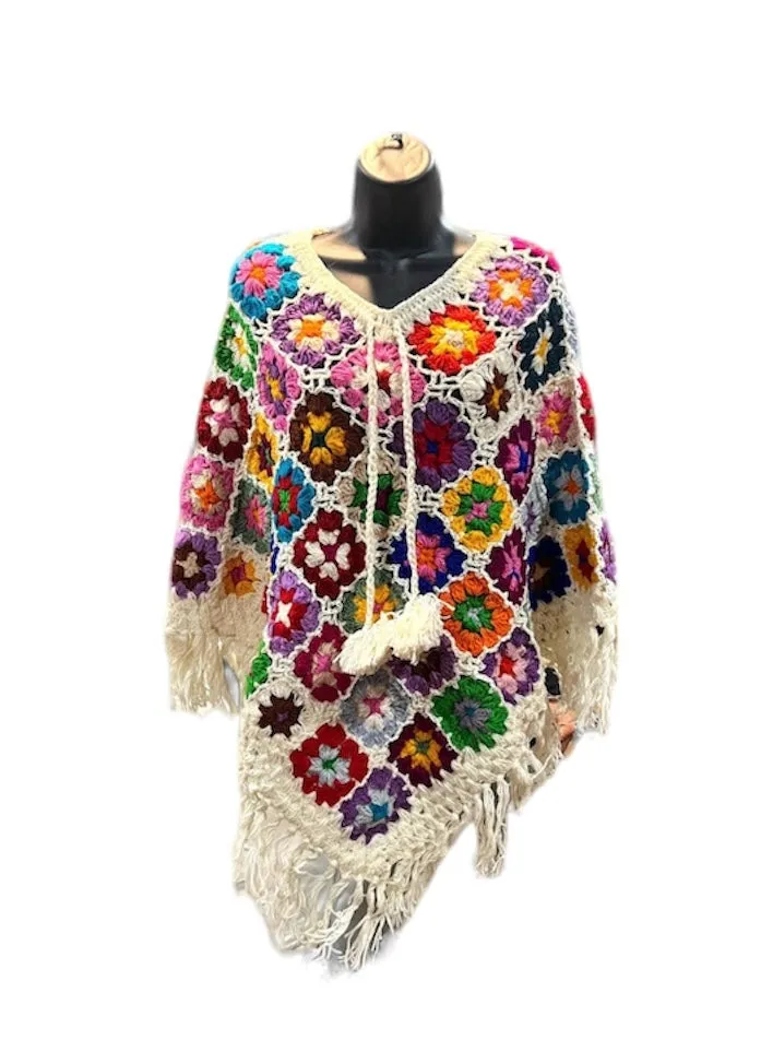 Wool Floral Poncho